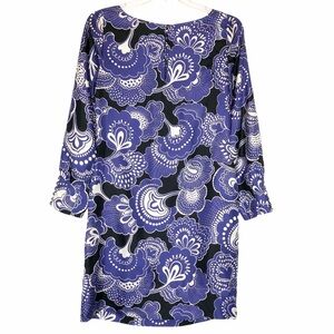 Banana Republic Purple Black Paisley Print‎ 100% Silk Dress